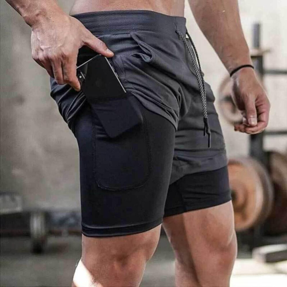 (dark gray, 3XL) Men's Quick-dry Breathable Running Shorts With Phone Pocket - Summer Double-layer Stretch Design