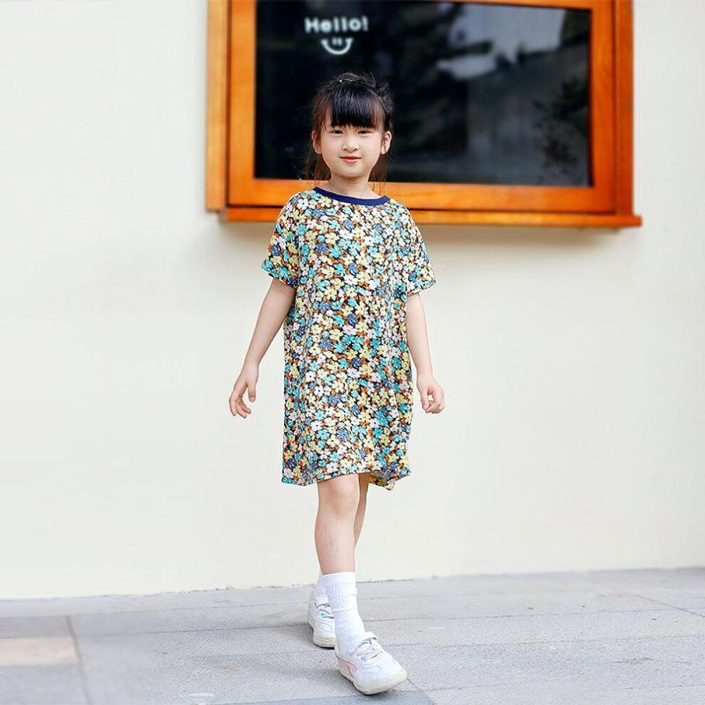 (yellow, 160 cm) "summer Korean Floral Short-sleeve Dresses For Girls: Middle To Large Sizes