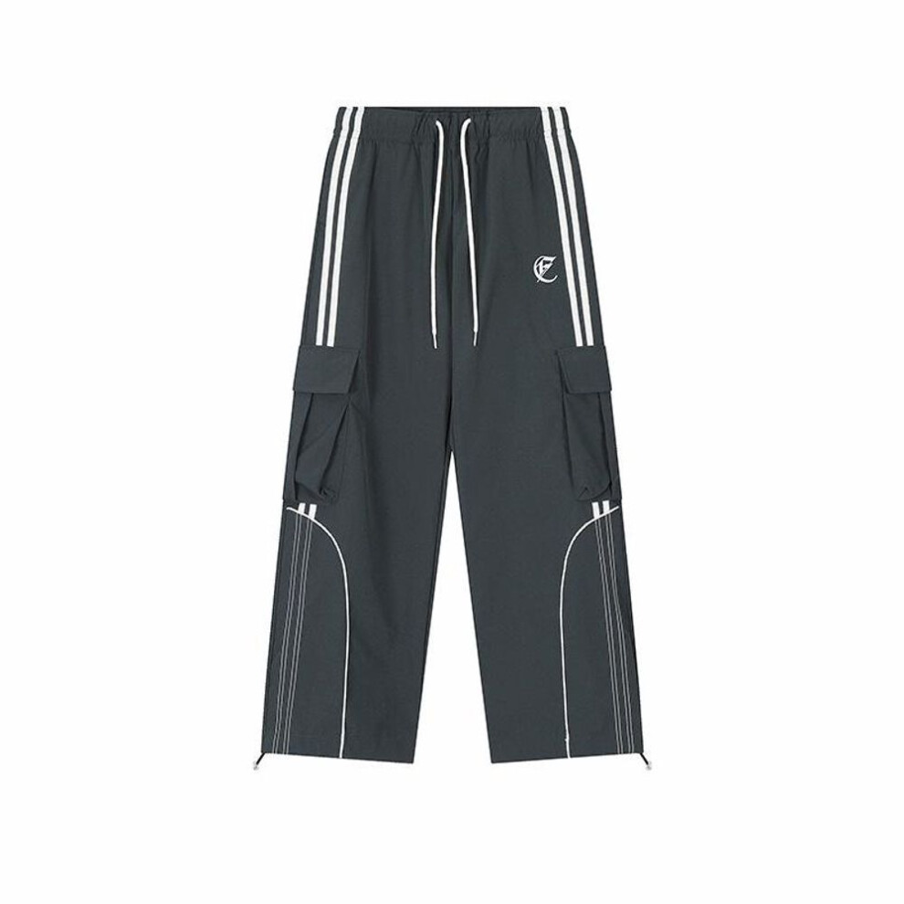 (gray, Large) Unisex Red Striped American-Style Street Overalls - Loose, Casual Wide-Leg Hiphop Dance Pants