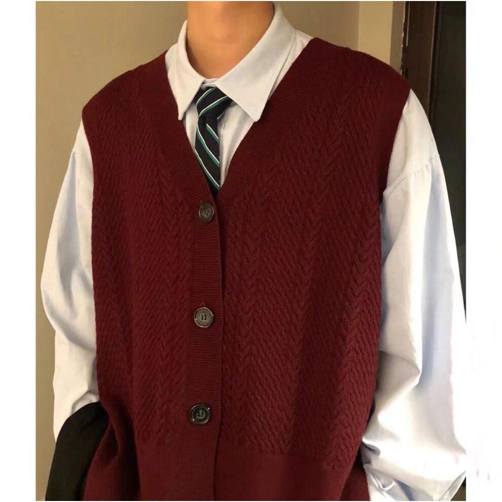 (burgundy, XXL) Men's Retro Japanese-Style Sleeveless Knitted Cardigan Sweater Vest