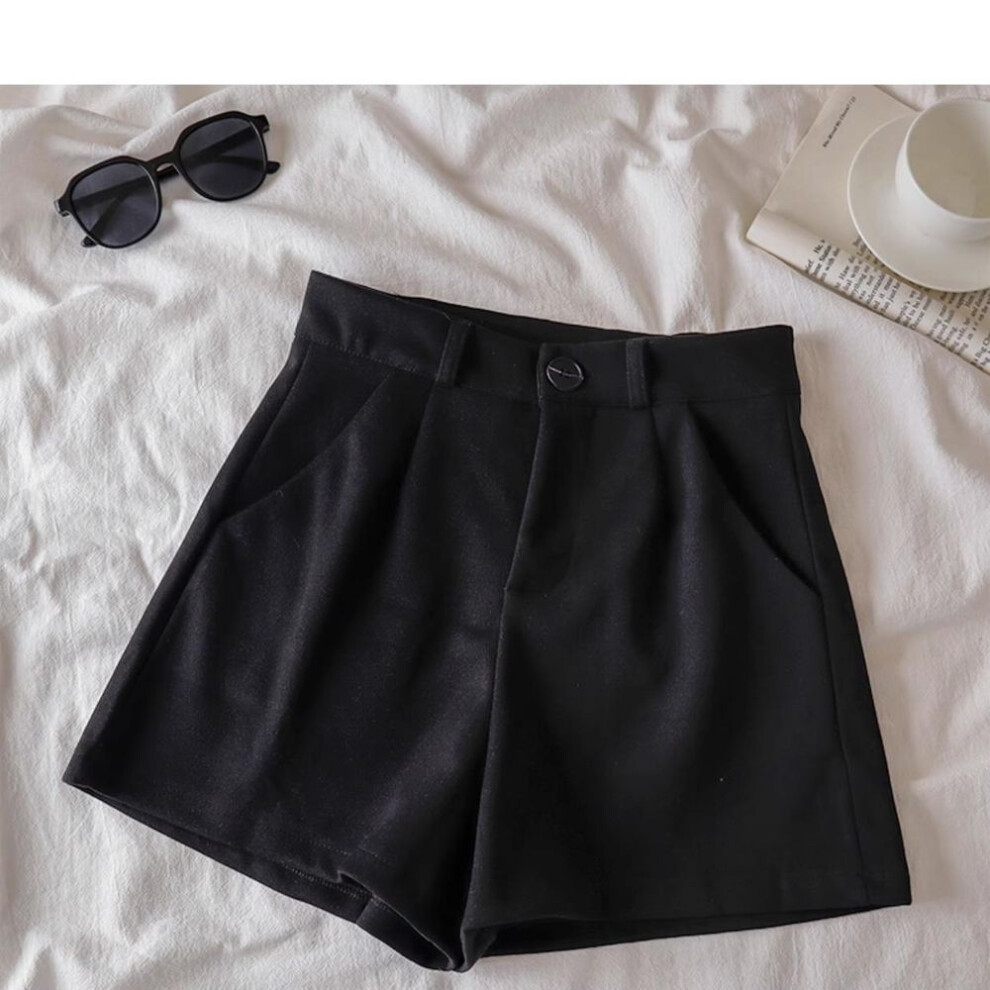 (black, Extra Large) High-waist Woolen A-line Shorts For Women, 2023 Autumn/winter Fashion, Korean Style, Slim Fit, Wide-leg, Perfect For Boots.