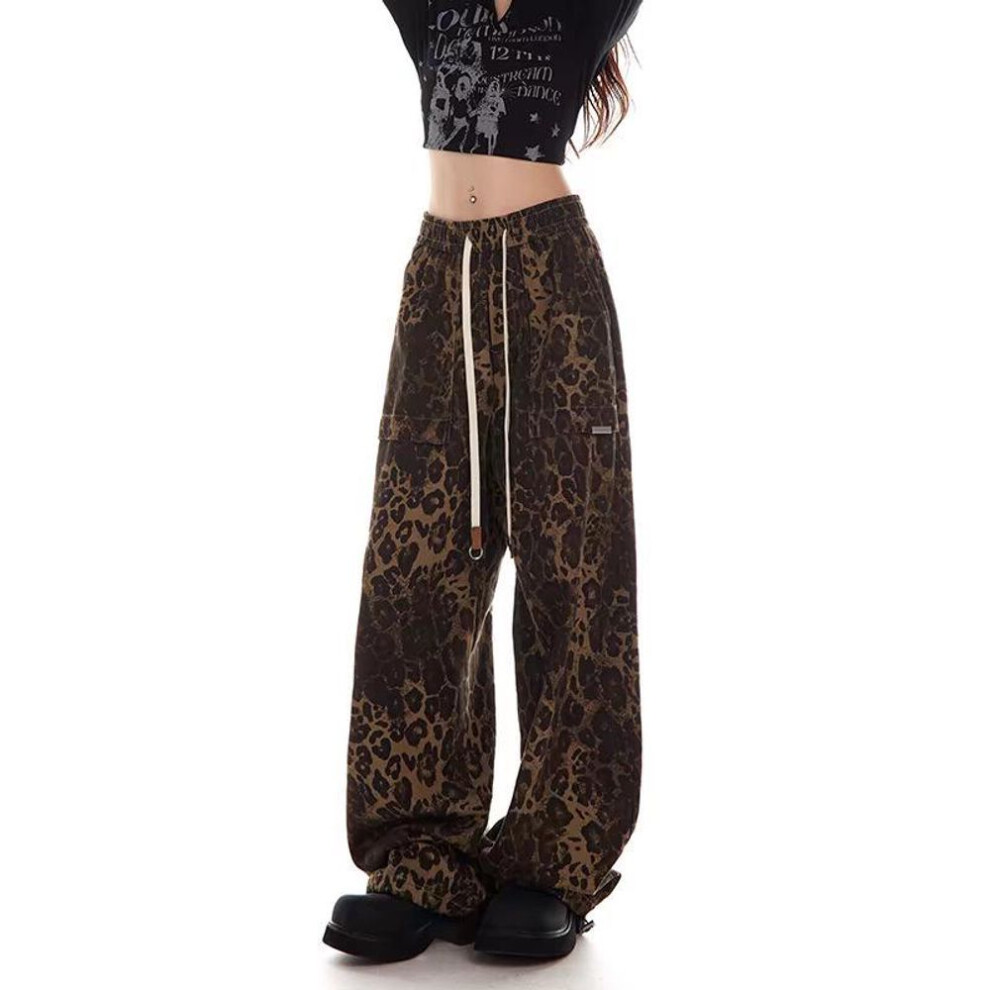 (black, M) 2024 Women's Retro Leopard Print Hip-hop Overalls - Trendy Loose Casual Street Dance Pants