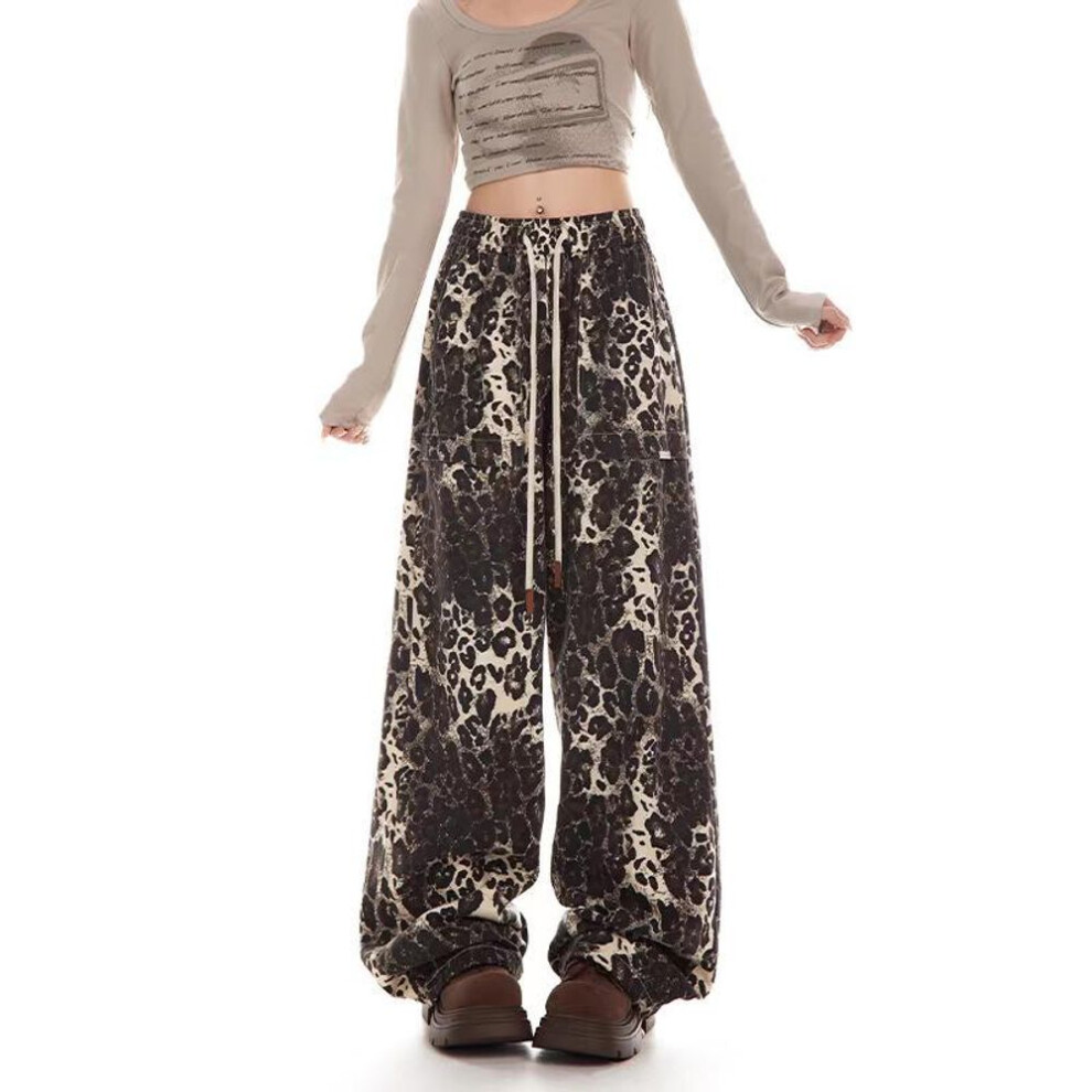 (white, 2XL) 2024 Women's Retro Leopard Print Hip-hop Overalls - Trendy Loose Casual Street Dance Pants