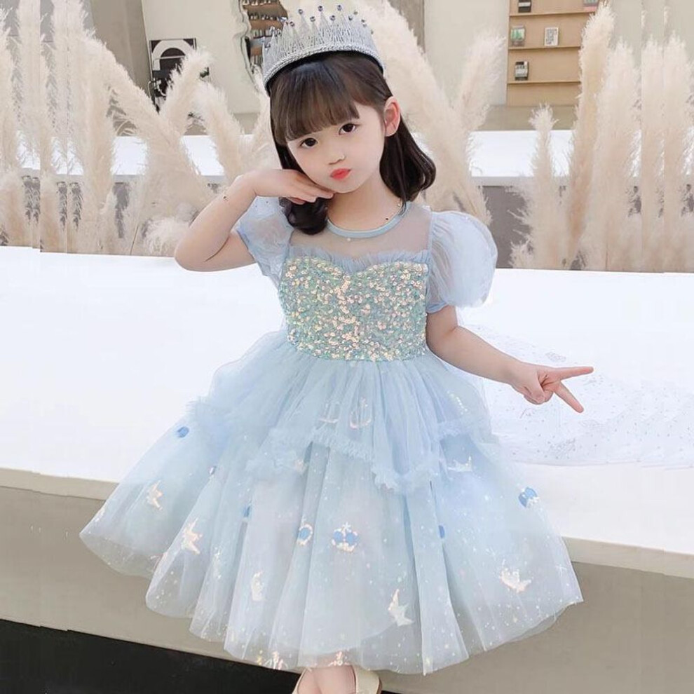 (100 for height 85-95CM) Girls' Elsa Summer Princess Dress - Frozen Children's Day Performance & Birthday Skirt