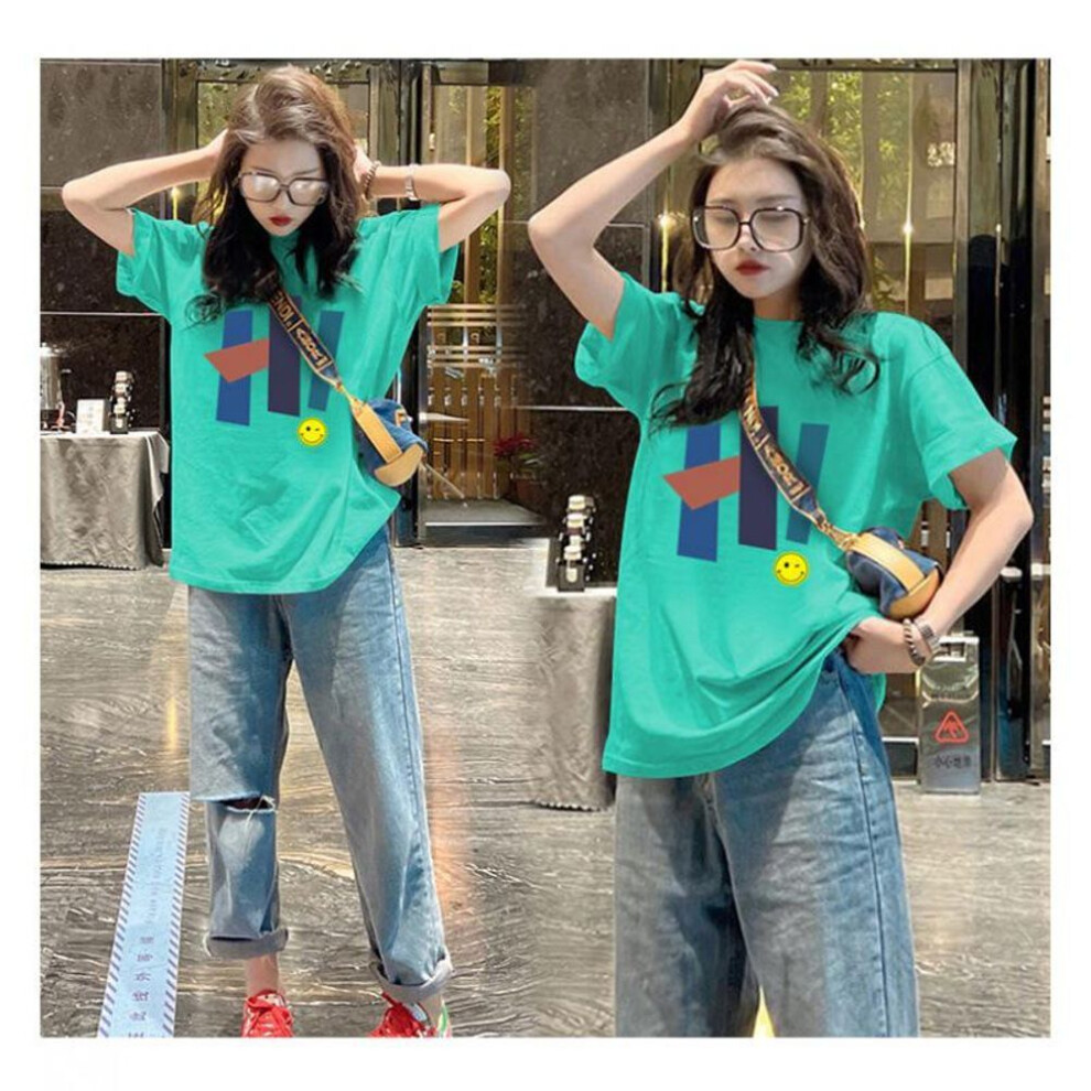 (lake green, XL) "2024 Trendy European-Style Women's Short-Sleeved Loose Round Neck T-Shirt