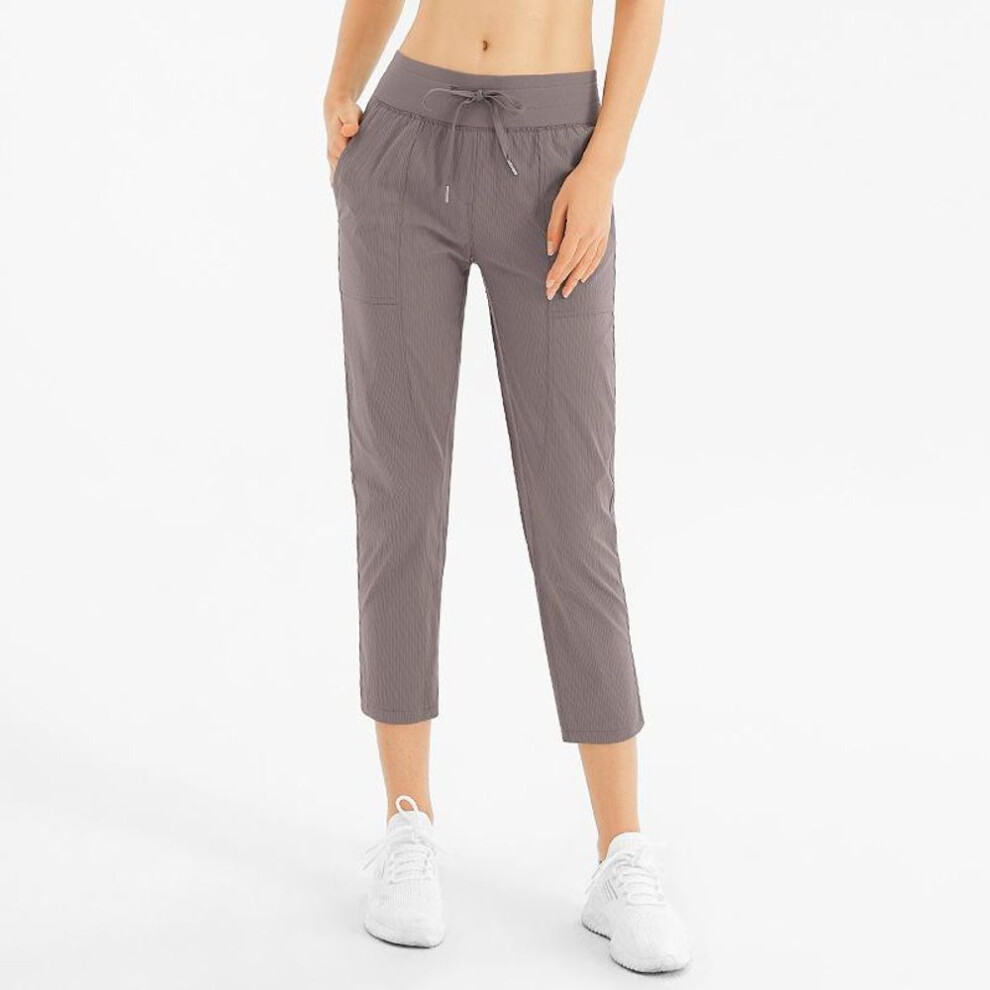 (smoke,gray, Extra Large) Women's Quick-dry Yoga Pants: Breathable, Loose-fit, Nine-point Length With Drawstring For Running And Fitness.