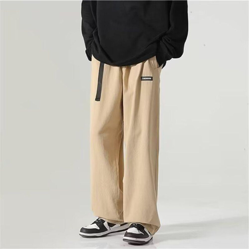 (khaki, 2XL) "men's Japanese Straight-leg Overalls: Trendy Autumn Style, Salty Boyfriend Fit, Casual Solid Color Wide-leg Pants