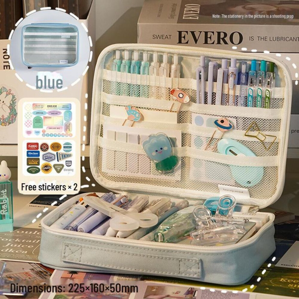 (blue, 225×160×50 mm) "blue Fruit Transparent Japanese-style Giant Pencil Bag - Portable School Stationery Storage