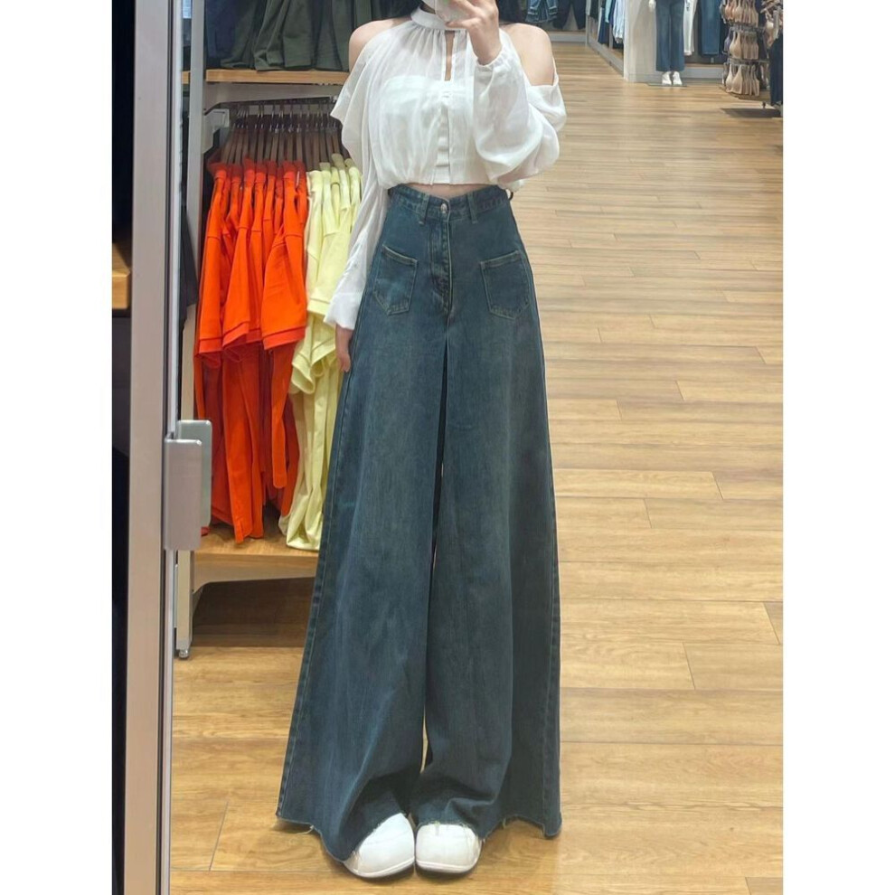 (4XL) Summer Retro High-waist Wide-leg Pear-shaped Jeans For Women - Slim, Loose, Floor-length Trousers