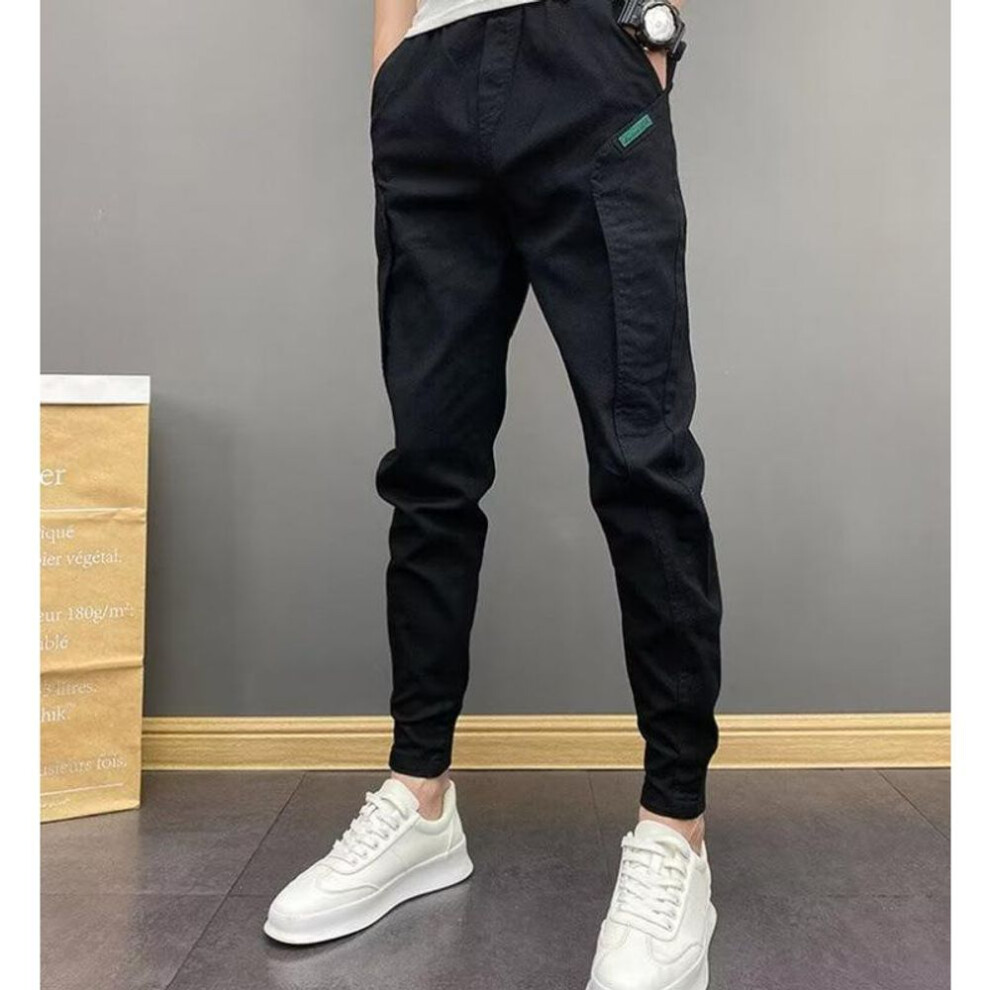 (black, L) Men's Versatile Slim-Fit Solid Color Sweatpants for Spring and Autumn