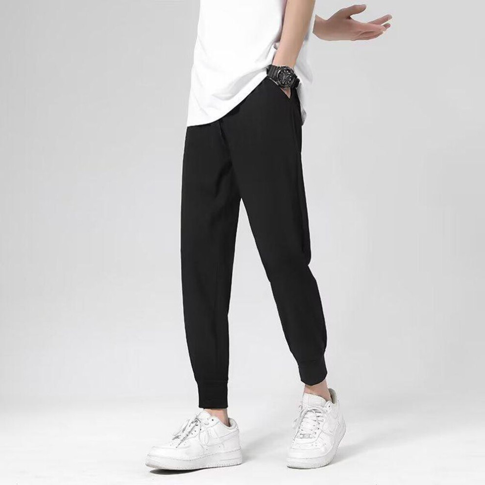 (black, XL) Men's Slim Fit Korean-Style Harem Pants - Trendy, Versatile, Lightweight, Nine-Point Length, Suitable for Spring and Summer.