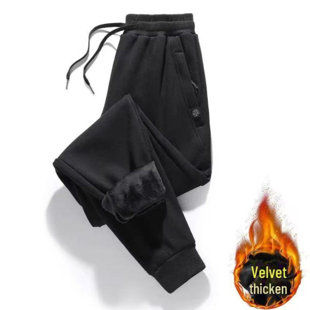 (black, XL) "Men's Velvet-Lined Casual Sweatpants: Warm, Thick, Loose-Fit with Drawstring