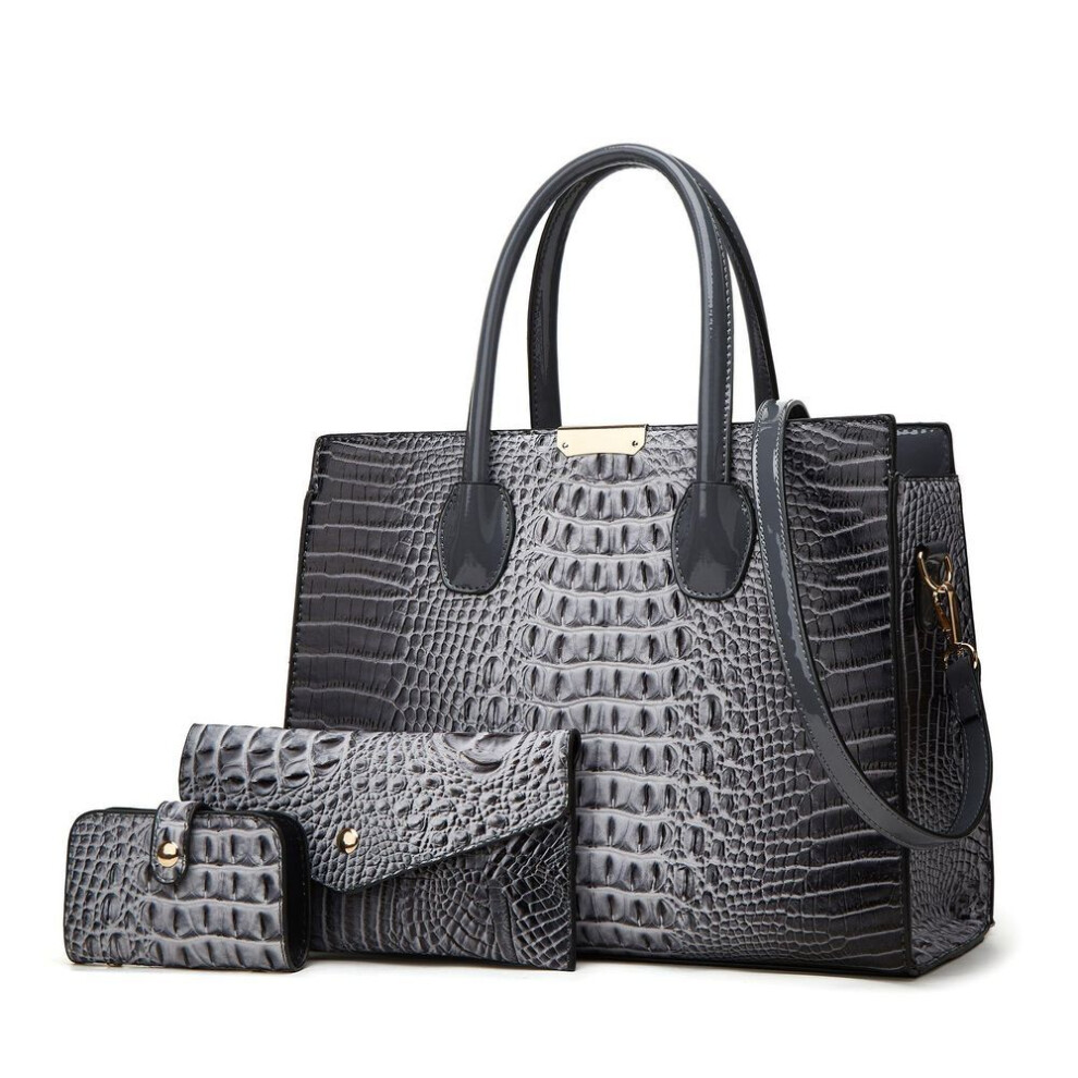 (gray) Large Capacity Crocodile Pattern Tote: European & American-Style Shoulder and Handbag for Middle-Aged Women