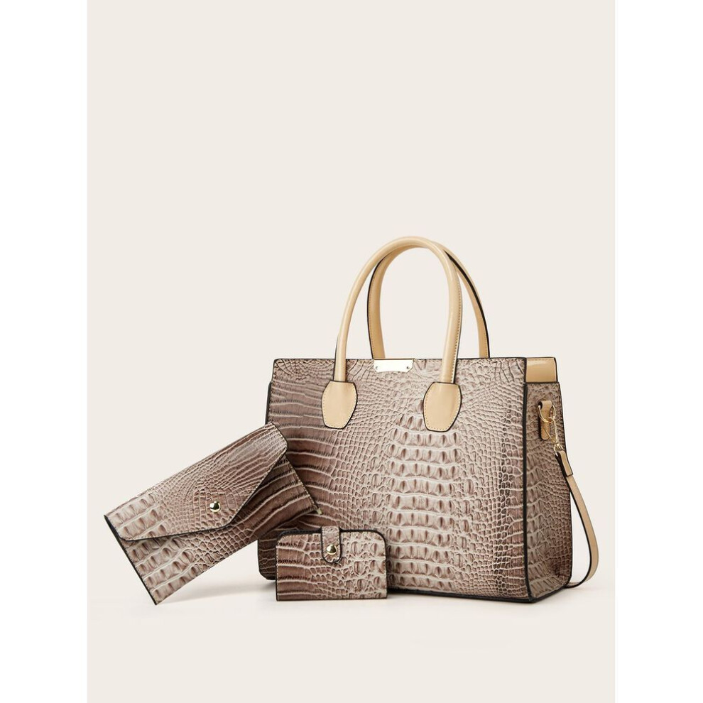 (khaki) Large Capacity Crocodile Pattern Tote: European & American-Style Shoulder and Handbag for Middle-Aged Women