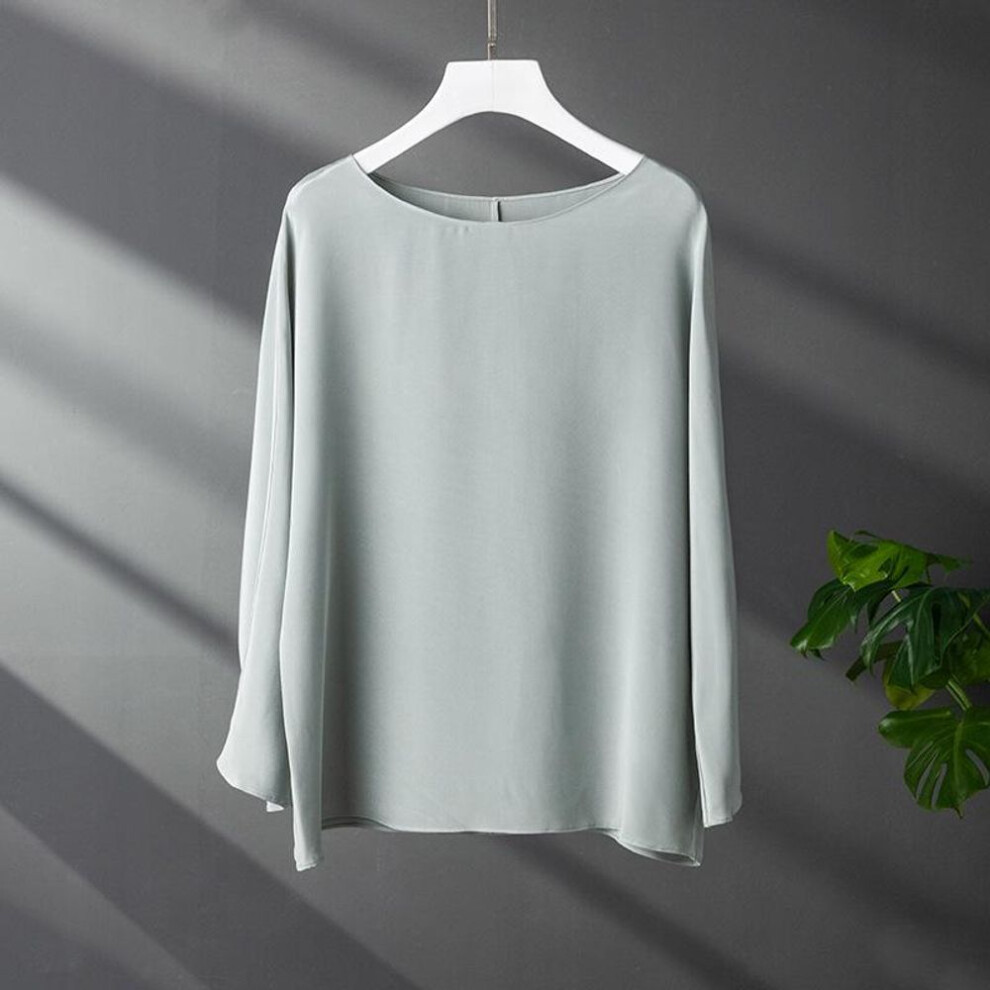 (green, Large) "2024 Women's Summer Silk Round Neck Long Sleeve Pullover Shirt