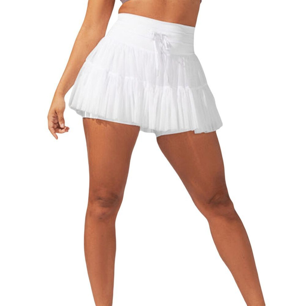 (white, Extra Large) "High-Waist Lace Pleated Safety Shorts Skirt for Women - Anti-Exposure, Spring/Summer