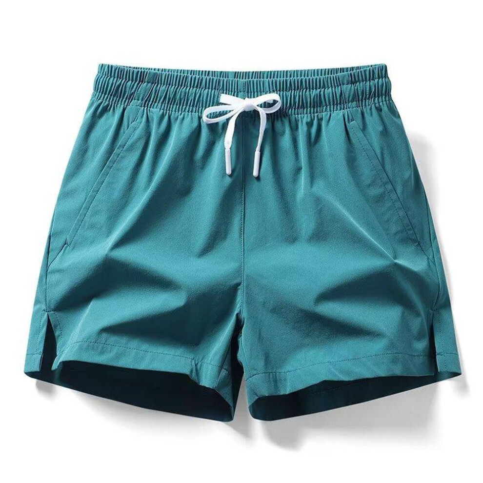 (blue, L) Men's American-Style Quick-Dry Mesh Basketball Shorts, Solid Color, Three-Quarter Length, Ice Silk, Trendy Sportswear.