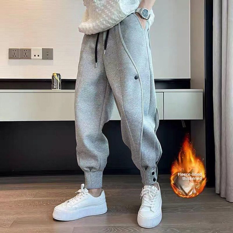 (M) Men's Trendy Loose-Fit Japanese Style Cuffed Sweatpants, Plus Velvet, for Autumn/Winter.