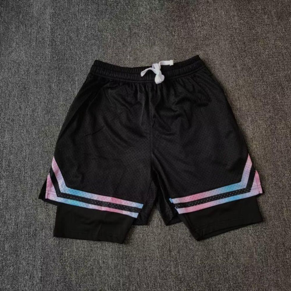 (black, 5XL) Men's 2024 Summer Basketball Shorts, Three-Pointer, Knee-Length, Quick-Dry, High-Elastic, Breathable, Fake Two-Piece Design.