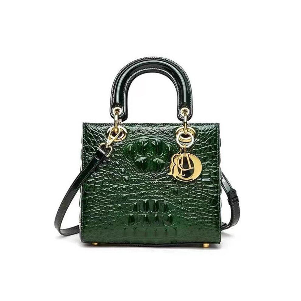 (green) "crocodile Pattern Genuine Leather Red Shoulder Handbag - Princess Diana Style Bridal Bridesmaid Bag