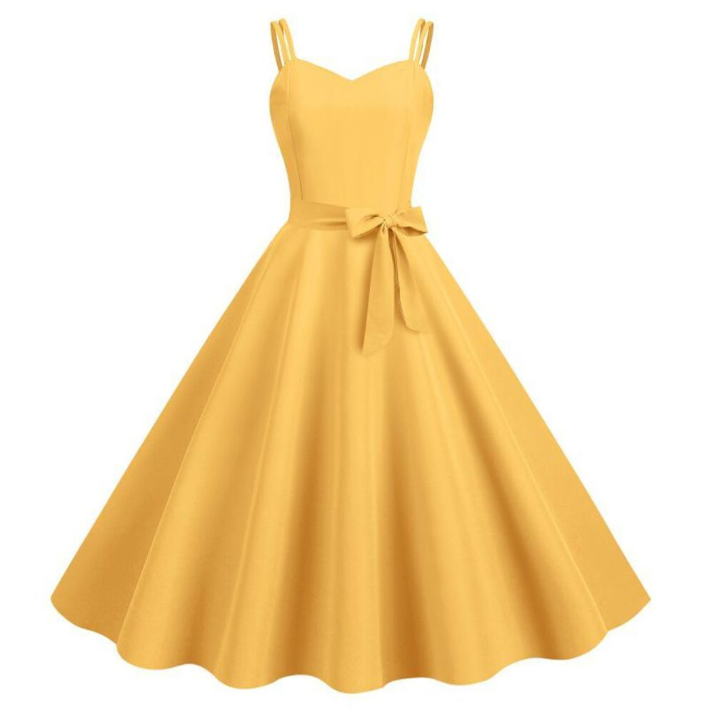 (yellow, Large) "2023 Retro Hepburn Swing Dress - Sexy Summer Suspender Style