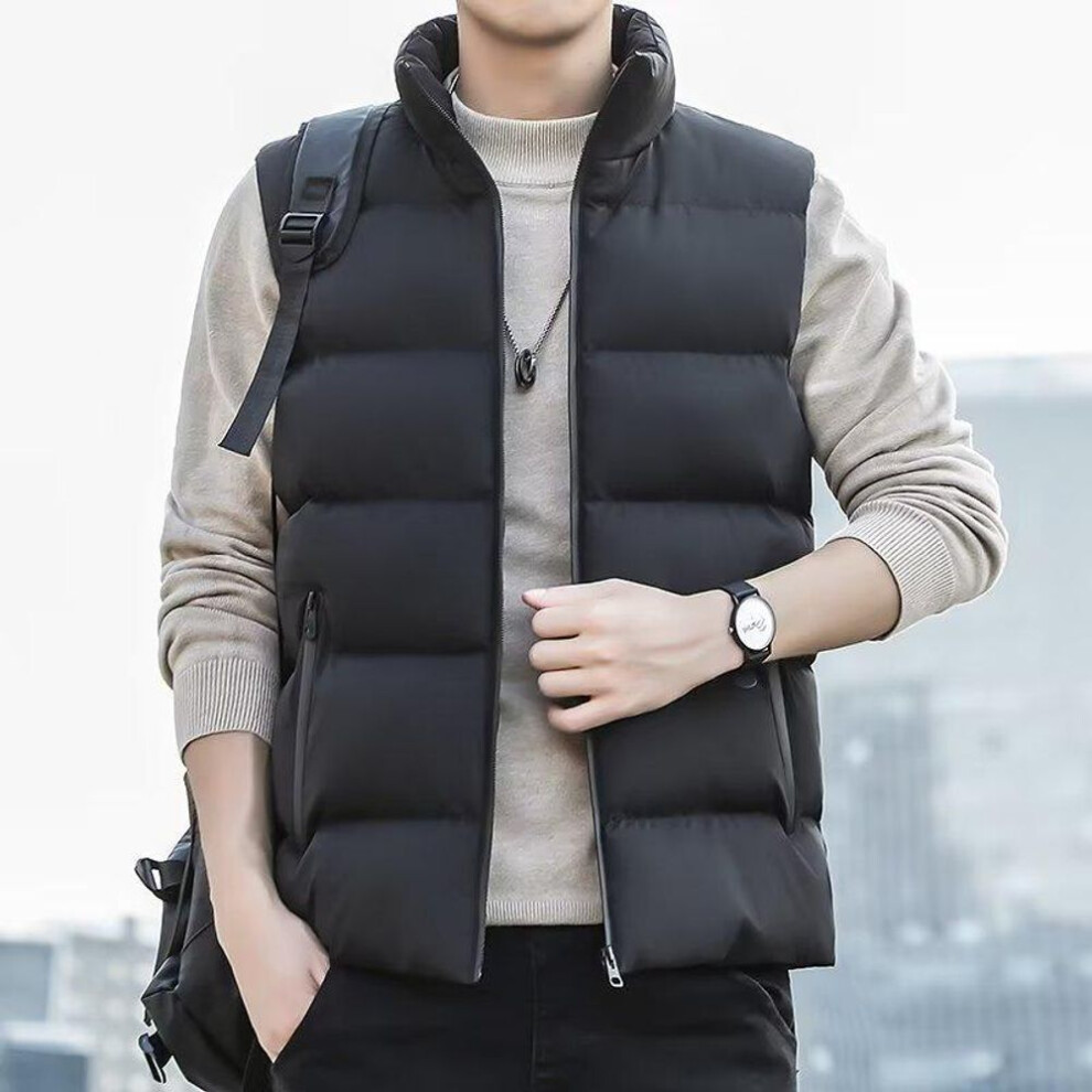 (black, L) Men's Lightweight Slim Vest - Autumn/winter 2022 Imitation Down Cotton Waistcoat