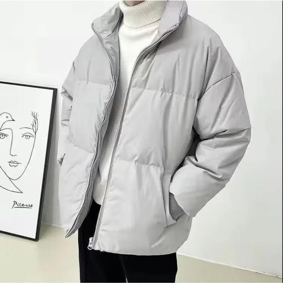 (light gray, 2XL) "Men's Winter Workwear: Thickened Cotton Puffer Jacket