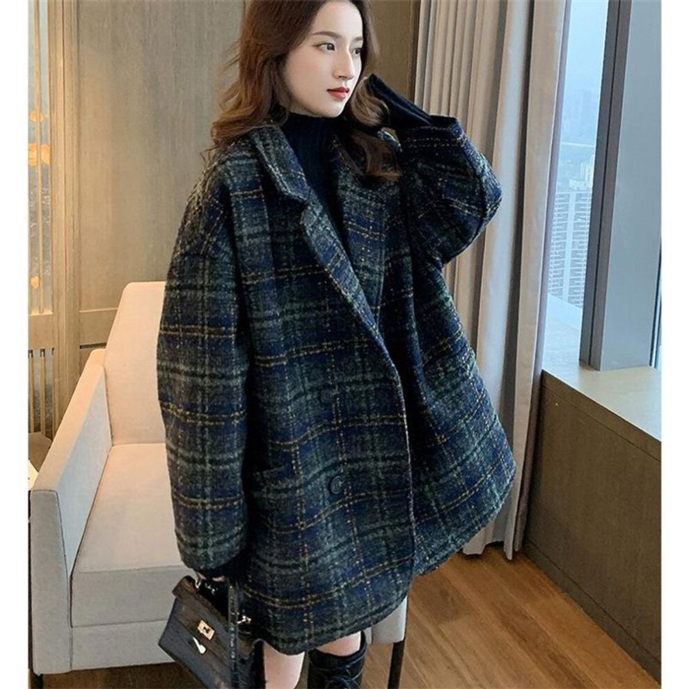 (Extra Large) Women's Mid-Length Plaid Tweed Jacket - 2023 Fall/Winter Collection