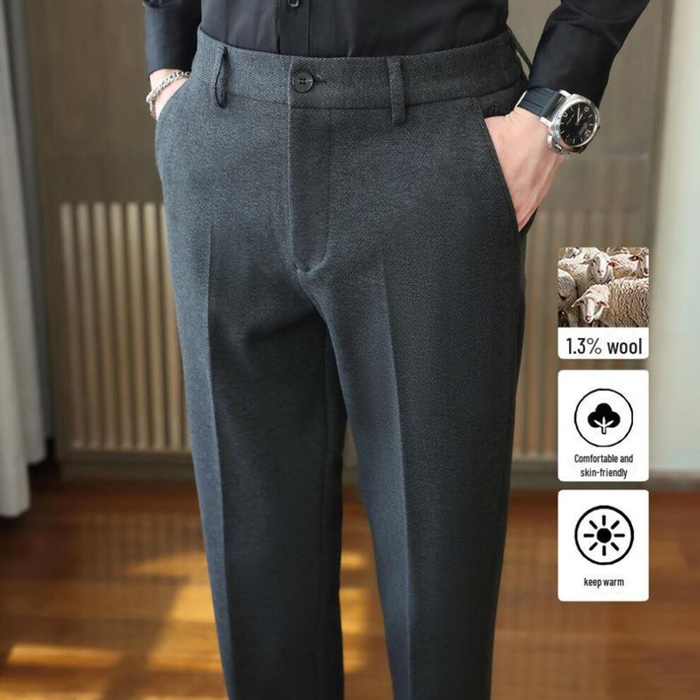 (dark gray, 32 (2.5 ft)) Men's High-end Wool Trousers: Autumn/winter Thickened, Slim-fit, Business Casual Trendy Pants