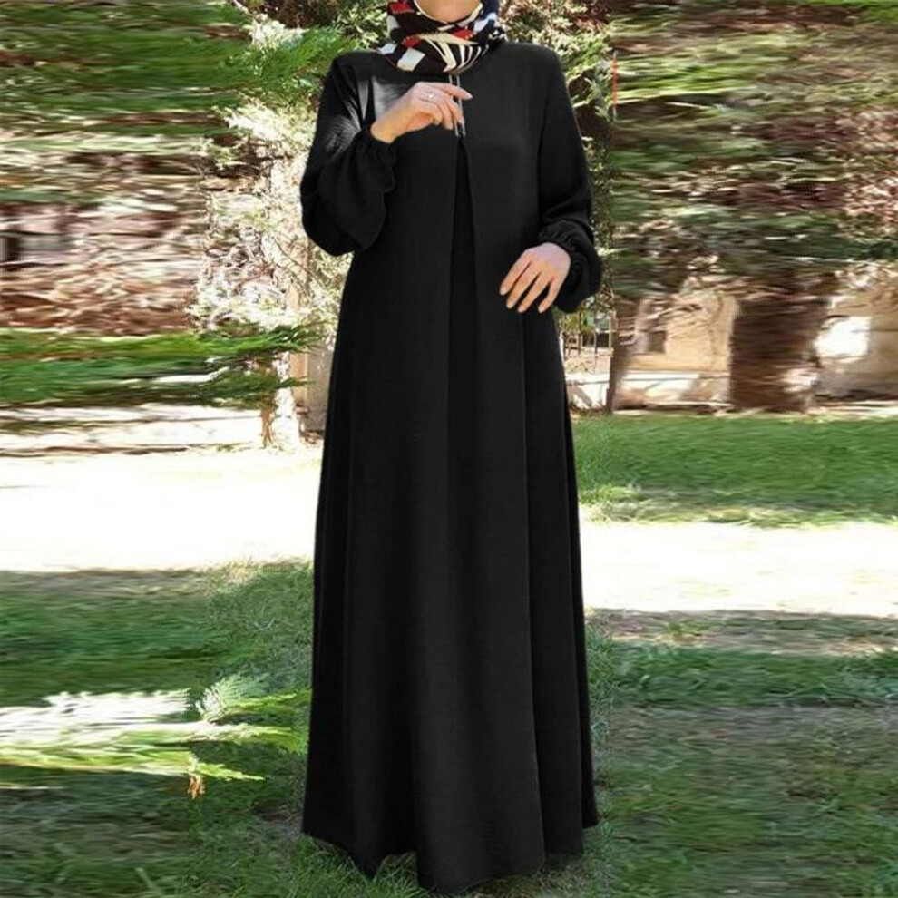 (black, 5XL) "charming Autumn Plus Size Modest Skirt: Loose, Long-sleeved, Round-neck Robe Dress