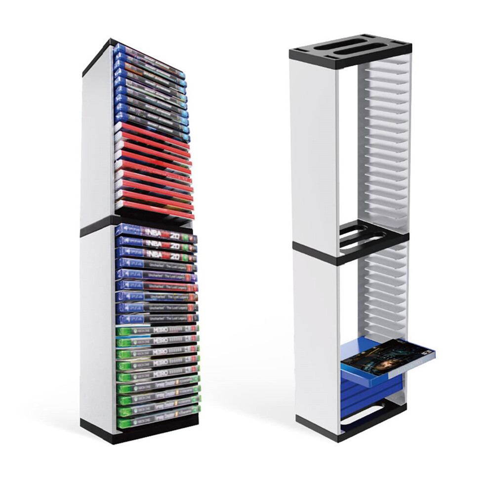 (White) Game Storage Stand Host Disc Double Layer 36 CD Storage Box Fit for for PS5 PS4 PS3 XBOX ONES Xbox Series Switch DVD Storage