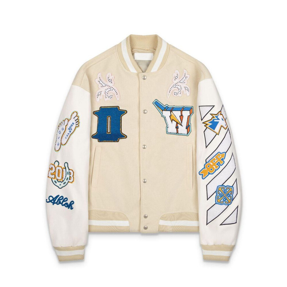 (apricot, L) "2024 Unisex Ow Trojan Horse Letter Pattern Baseball Jacket - Spring/autumn.