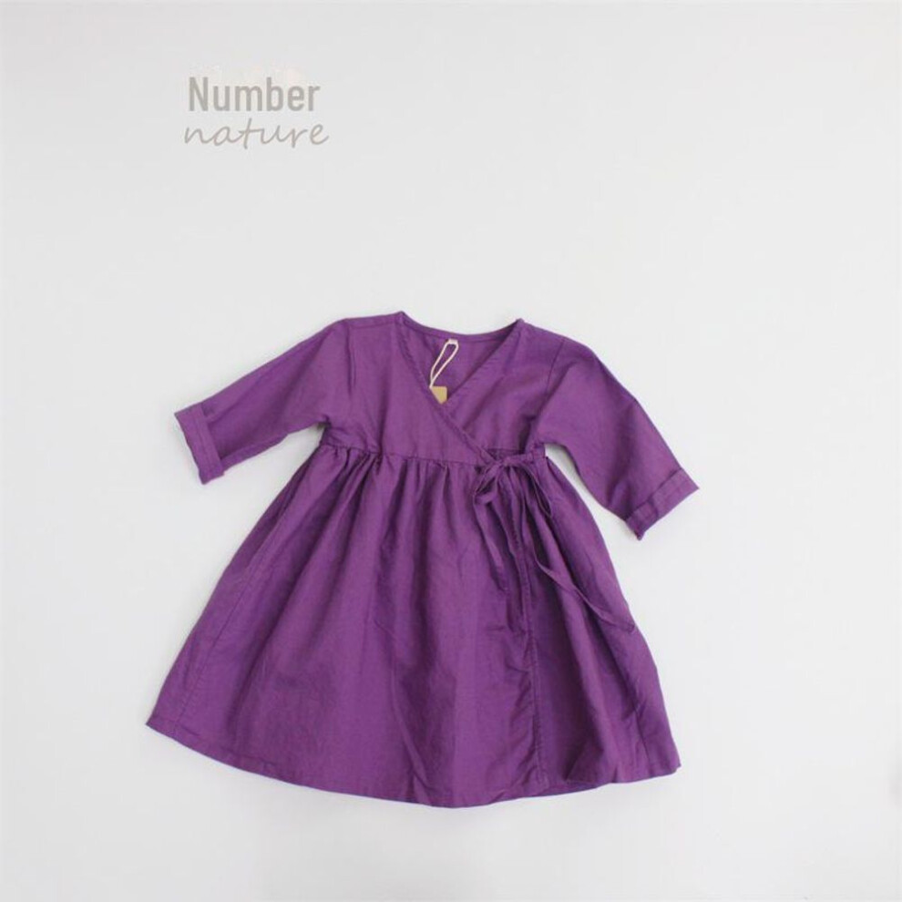 (purple, 100 cm) Children's Retro Forest Map Summer Dress - Cotton & Linen Skirt