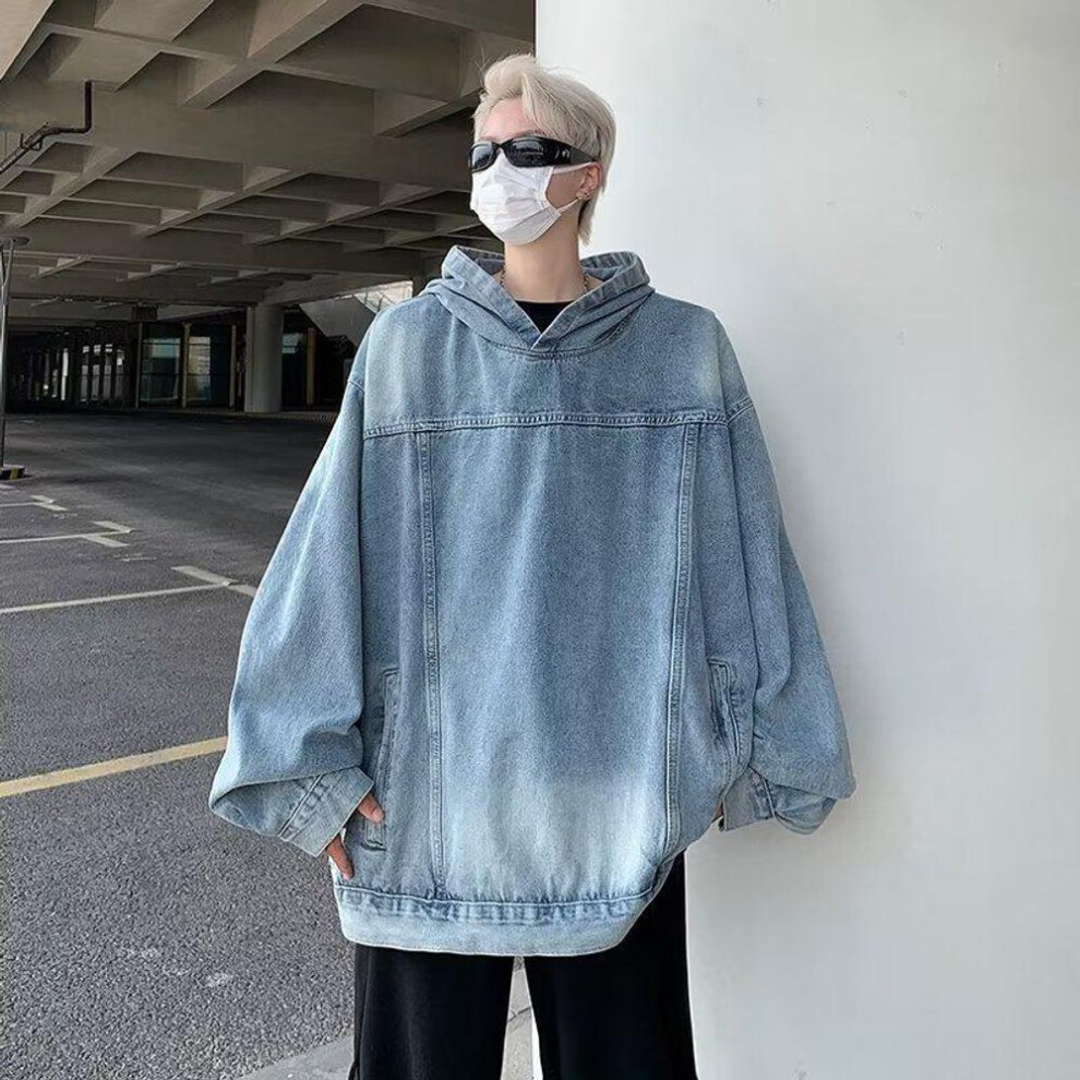 (light blue, Extra Large) Unisex Retro Washed Denim Hooded Jacket: Trendy, Casual, Versatile Sweater For Men & Women