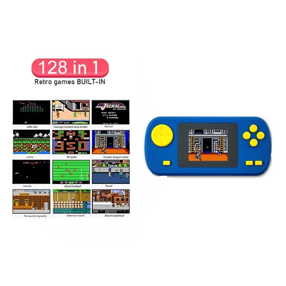 (Blue) GAMINJA GC32 Mini Handheld Game Player Portable TFT Color Screen Video Consoles Built In 128 8Bit Games For Kids Christmas Gift