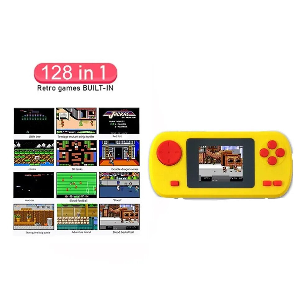 (Yellow) GAMINJA GC32 Mini Handheld Game Player Portable TFT Color Screen Video Consoles Built In 128 8Bit Games For Kids Christmas Gift