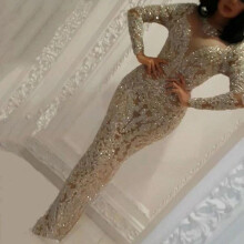 (gold, XL) 2025 Autumn/Winter European & American V-Neck Slim Long Sleeve Sexy Evening Dress