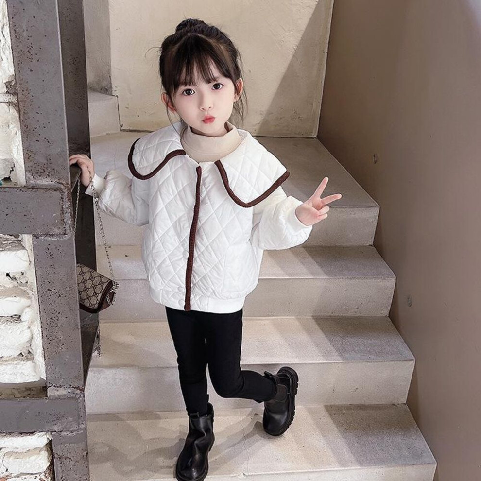 (white, 90 cm) "2024 Girls' Stylish Quilted Jacket: Versatile, Lightweight Autumn/winter Cotton Coat