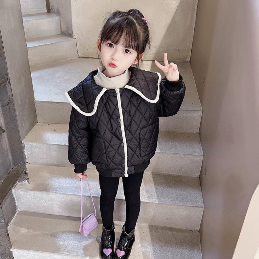 (black, 110 cm) "2024 Girls' Stylish Quilted Jacket: Versatile, Lightweight Autumn/winter Cotton Coat