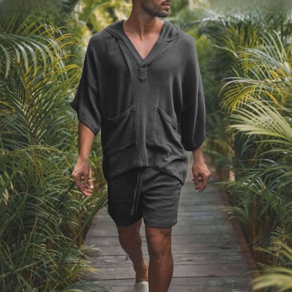 (black, XXXL) "2023 Men's Cotton-linen Casual Short-sleeved Suit