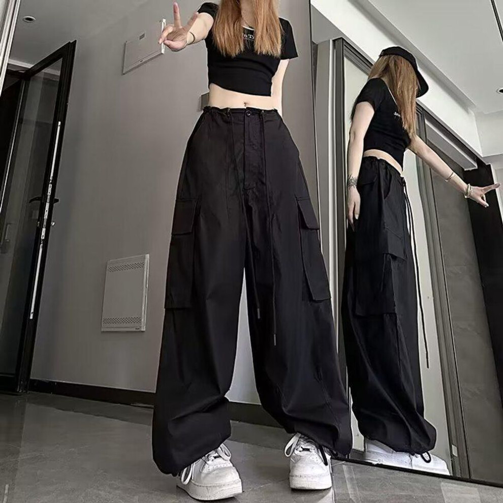 (black, XXL) Unisex Retro Green Parachute Overalls - Summer Hip-hop Style, Loose Fit, Purple Wide-leg Pants