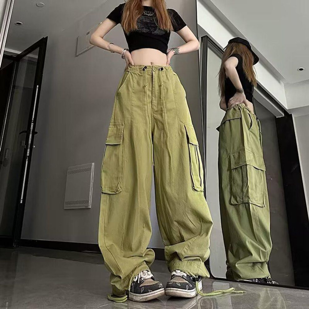 (green, M) Unisex Retro Green Parachute Overalls - Summer Hip-Hop Style, Loose Fit, Purple Wide-Leg Pants