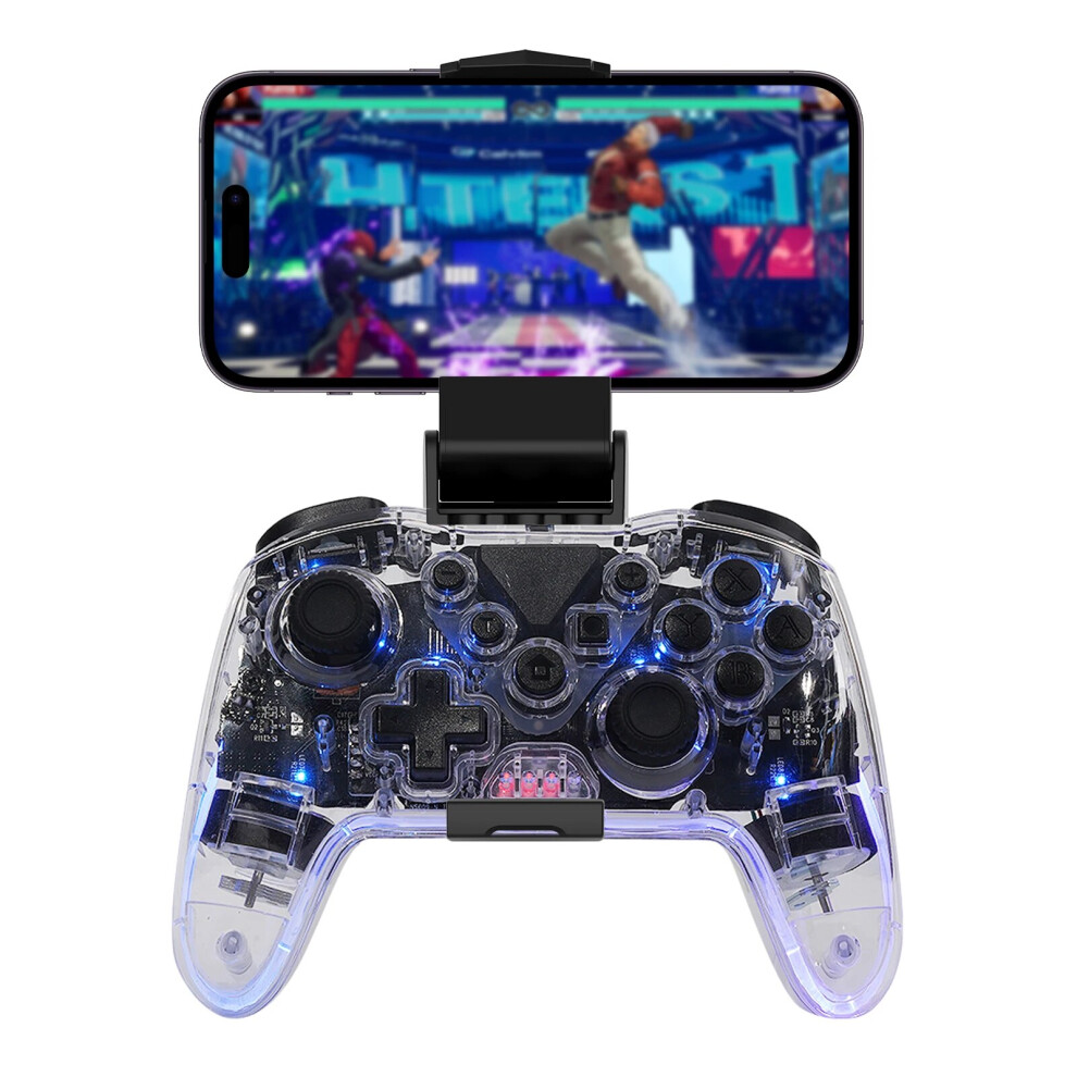(Crystal White) GAMINJA MG35 Wireless Gamepad RGB Light Bluetooth Controller For Nintendo Switch PS3 Smart Phone PC Joystick With Phone Holder