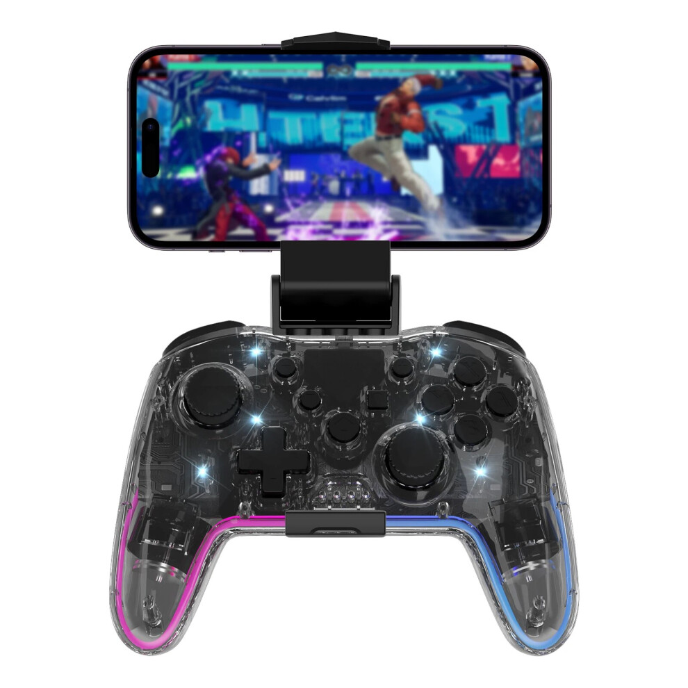 (Crystal Black) GAMINJA MG35 Wireless Gamepad RGB Light Bluetooth Controller For Nintendo Switch PS3 Smart Phone PC Joystick With Phone Holder