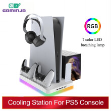 (White) GAMINJA P58 P5 Stand Cooling Station With RGB Light Cooling Fan Dual Controllers Charger For Playstation 5 Game PS5 Accessories