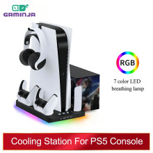 (Black) GAMINJA P58 P5 Stand Cooling Station With RGB Light Cooling Fan Dual Controllers Charger For Playstation 5 Game PS5 Accessories