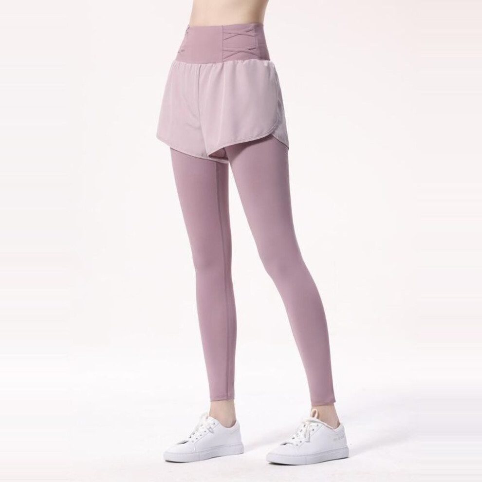 (purple, Large) Women's High-waist Two-in-one Yoga Pants - Hip-lifting Athletic Tights For Fitness And Running