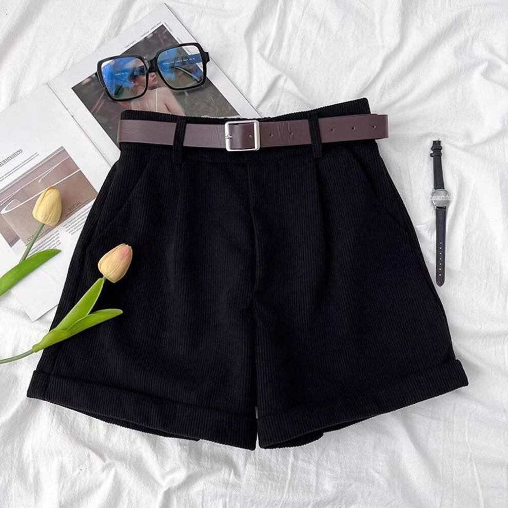 (black, S) "Women's Retro Corduroy High-Waist Wide-Leg Shorts - Autumn/Winter Fashion