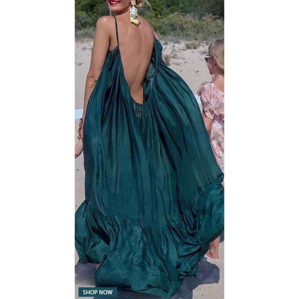 (teal, XXL) "2025 Summer European & American Women's Sexy Sleeveless Maternity Beach Suspender Dress - Large Sizes