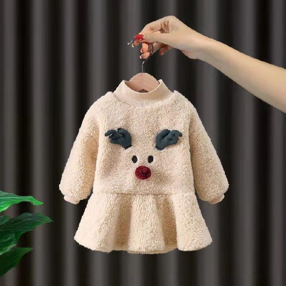 (apricot, 120 cm) "girls' Korean Style Princess Sweater Dress - Plush Winter/autumn New Year Outfit For Baby And Toddlers